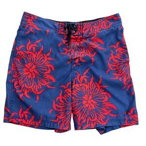 Nautica Mens Med Swim Trunks w/ Pocket Blue Red Floral Tropical Polyester Shorts